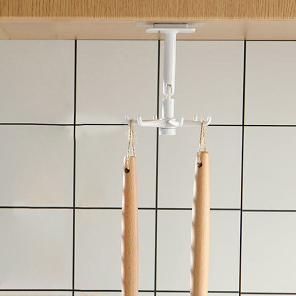 360 Degrees Rotating Hook Holder Bathroom Organizar Storage Hanger (White)