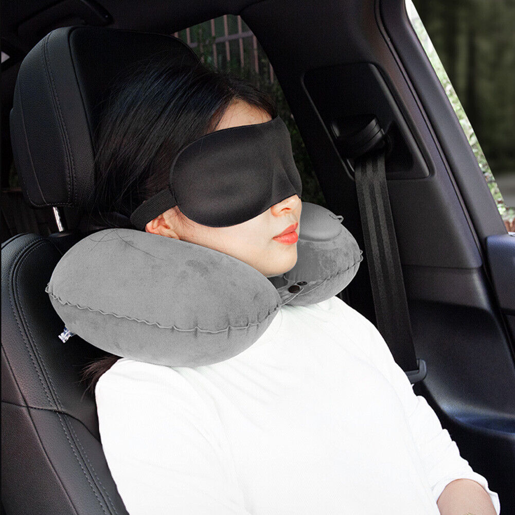 Inflatable Neck Pillow Support U Shaped Travel Pillow for Car Auto (Grey)