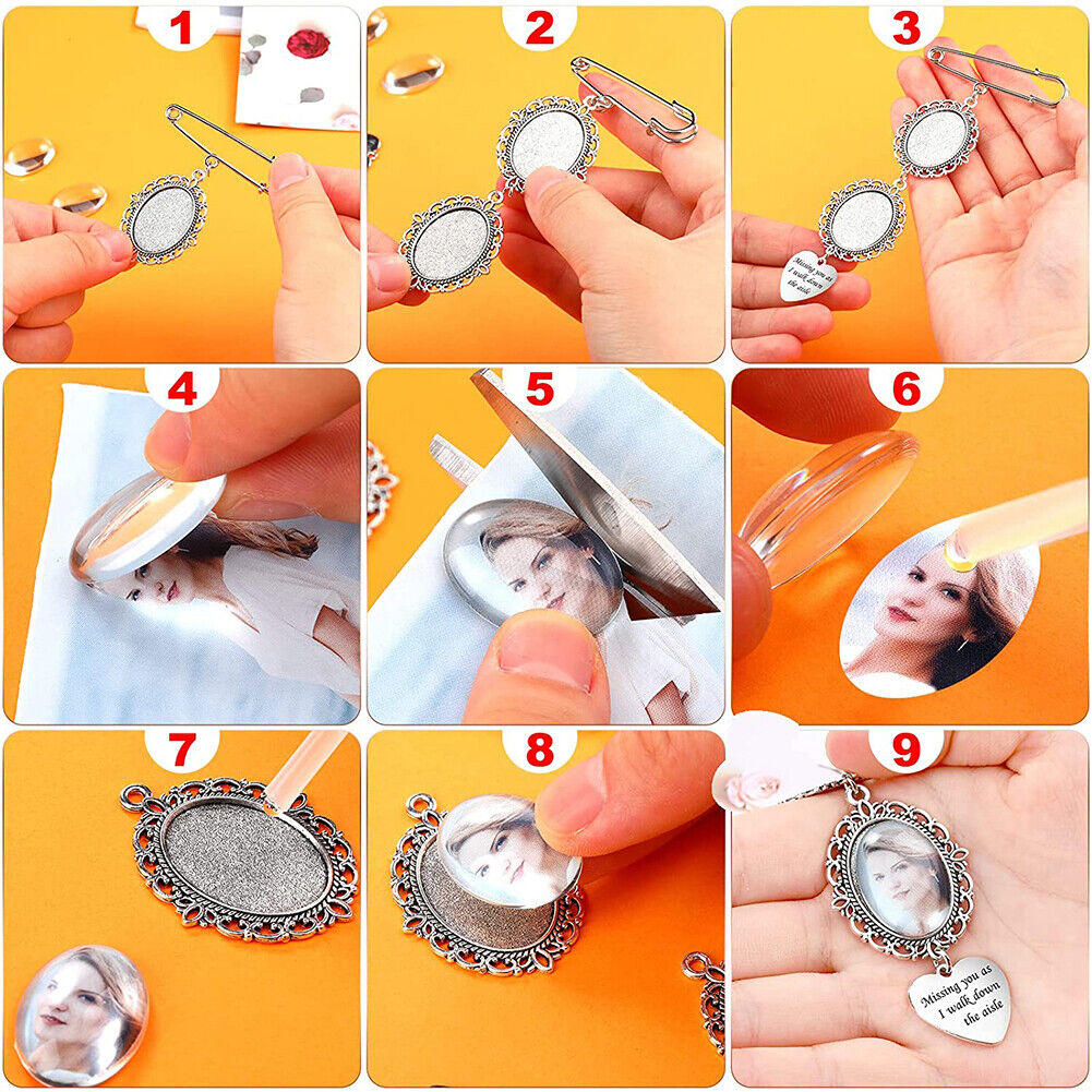 Wedding Bouquet Photo Memorial Gem Brooch Pendant for Graduation (Heart)