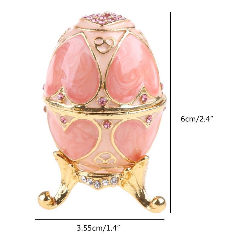 Pink Faberge-Egg Hand Painted Jewelry Trinket Box Gift for Easter Home Decor