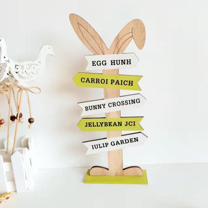 Easter Wooden Ornaments Cute Rabbit Bunny Decorations Wood DIY Craft Spring Sign