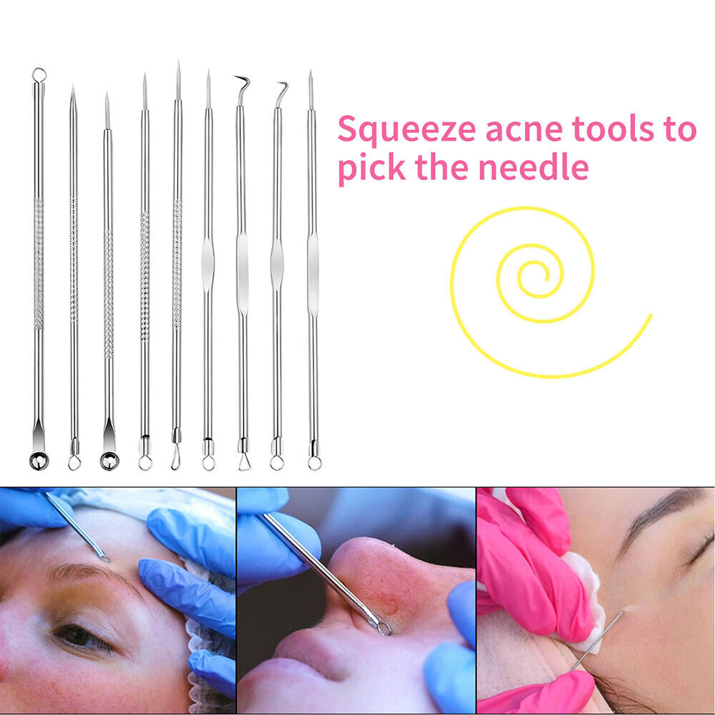 9pcs Stainless Steel Blackhead Comedones Acne Blemish Extractor Remover