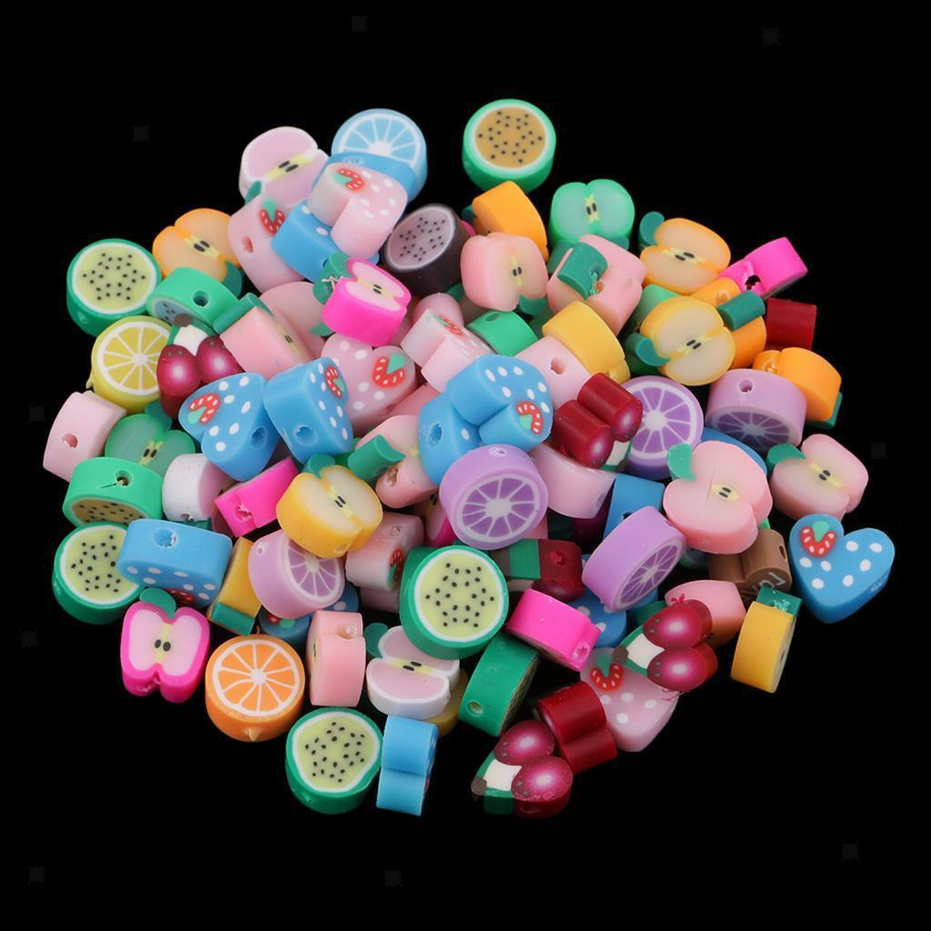 100 *   Mixed   Handmade   Polymer   Clay   Fruits   Flat   Spacer   Bead