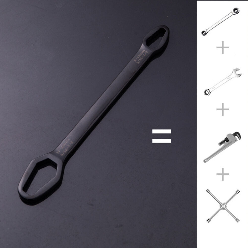 8-22mm Universal Torx Wrench Self-tightening Double-head Spanner (Black S)