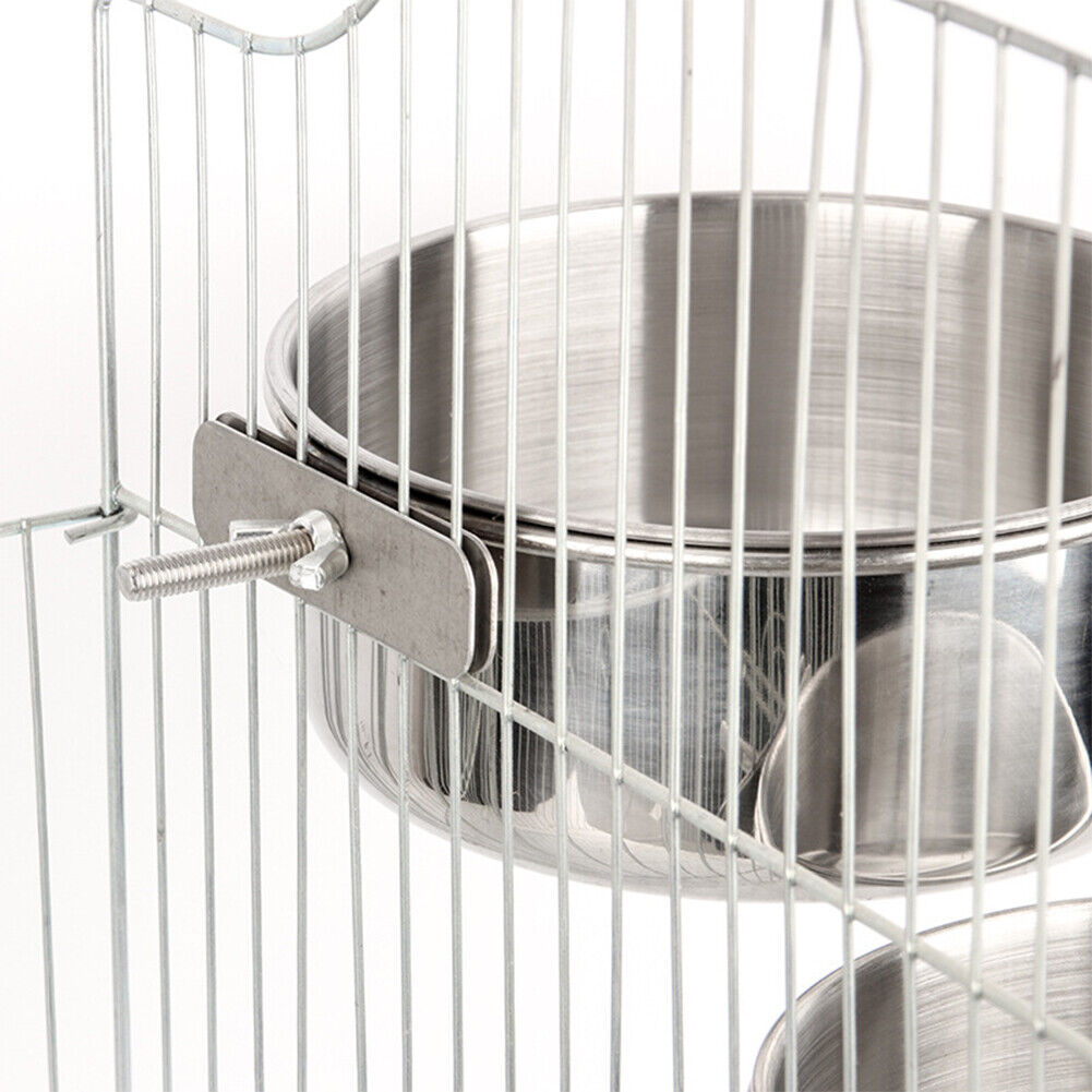 Stainless Steel Pet Bowl Hanging Stationary Drinking Water Food Feeder (L)