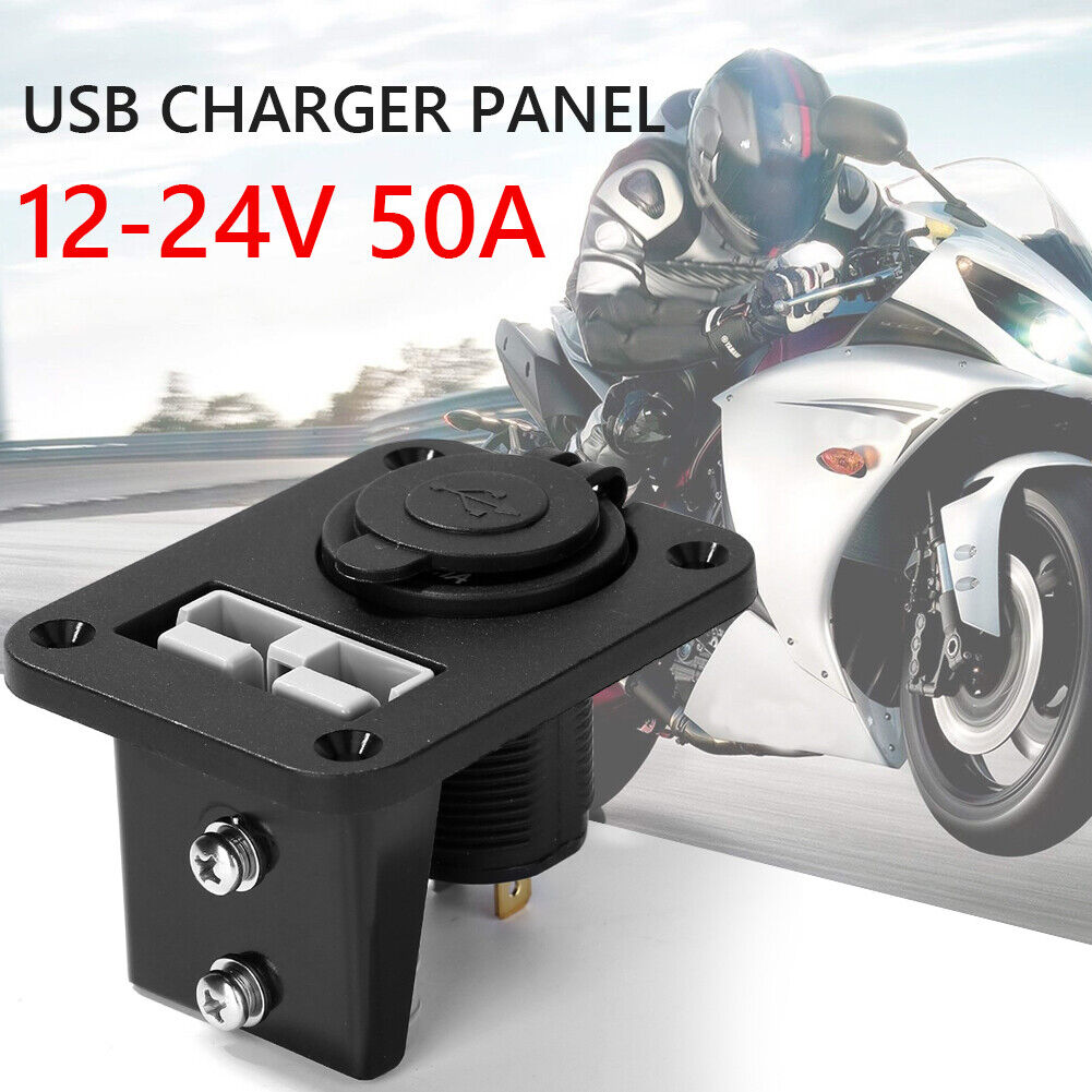 Blue LED Dual USB Charger Anderson Socket Panel for Boat Marine RV Camper