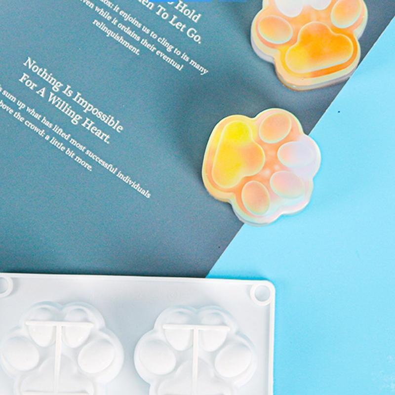 2 Cavities Cute Cat Paw Silicone Mold DIY Handmade Soap Candles Making Mould