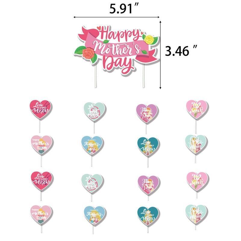 Happy Mother's Day Banner Theme Latex Balloon Heart Shape Cake Topper Kit