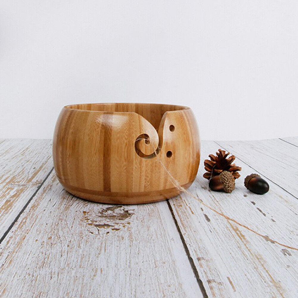 Wooden Yarn Bowl Handmade Knitting Wool Storage Crocheted Organizer (A)
