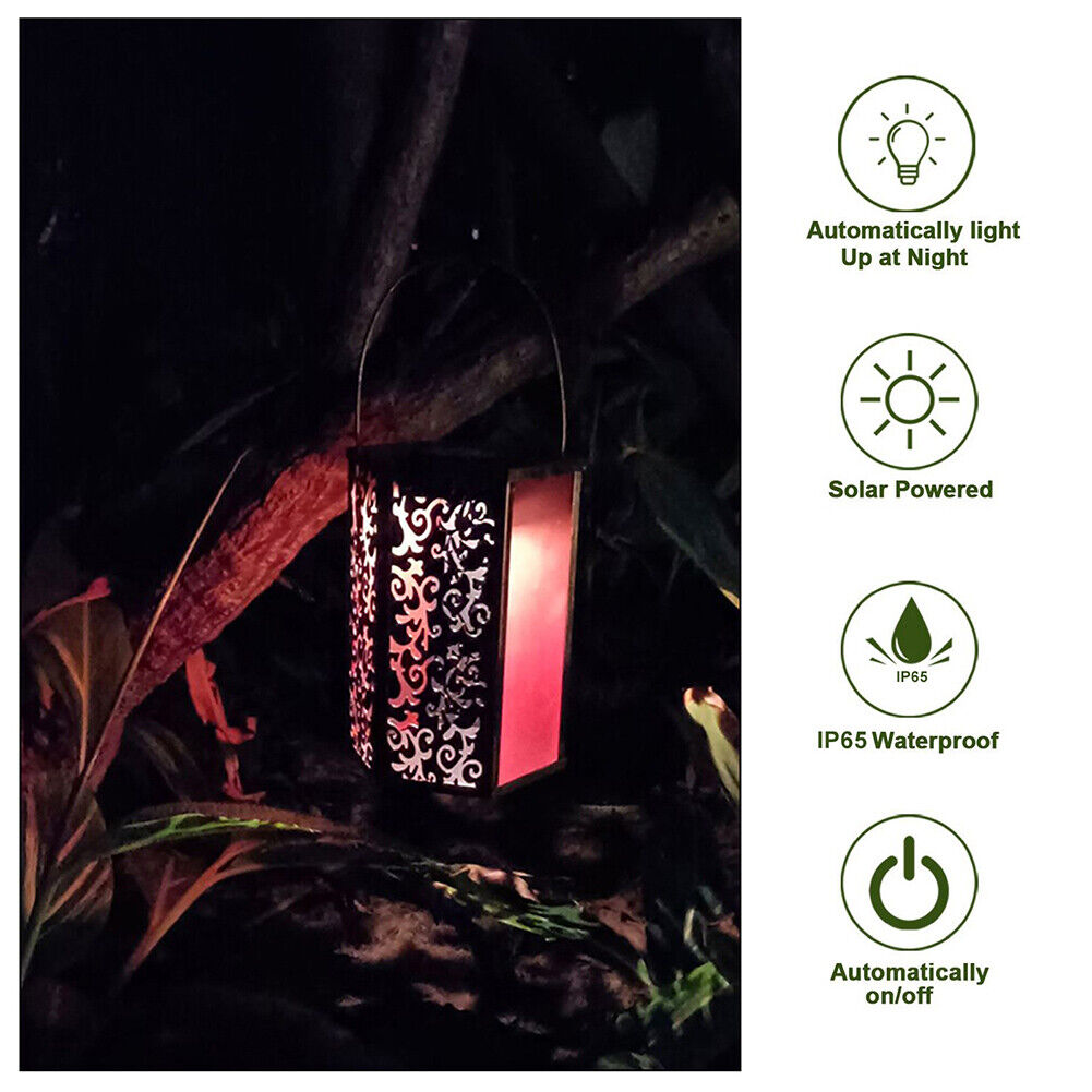 Solar Wrought Iron Hollow Auspicious Cloud Pattern LED Garden Hanging Light