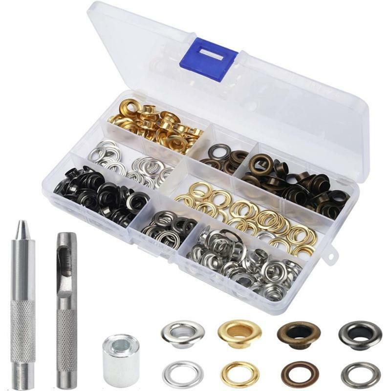 100 Sets Punch Eyelets Set 4 Colours 8 mm Grommet Tool Kit Copper with Box
