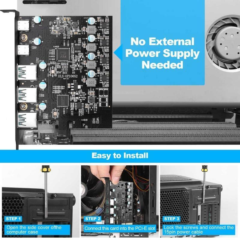 Multi-Port PCIe to USB 3.2 Gen 2 Expansion Card 20Gbps 3x USB Type-A 2xUSB-C