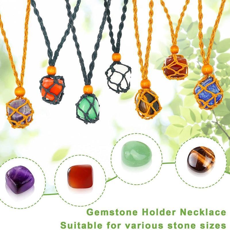 Woven Natural Stone Pendant Necklace Net Pocket Hollow Handmade Bracelet Jewelry