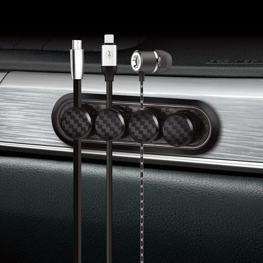 Magnetic Cable Organizer Carbon Fiber Look Desktop USB Cable Clip Winder