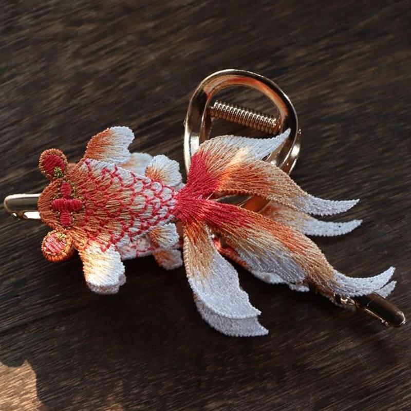 Alloy Hair Clip for Women Large Embroider Koi Barrettes Non Slip Hair Jaw Clip