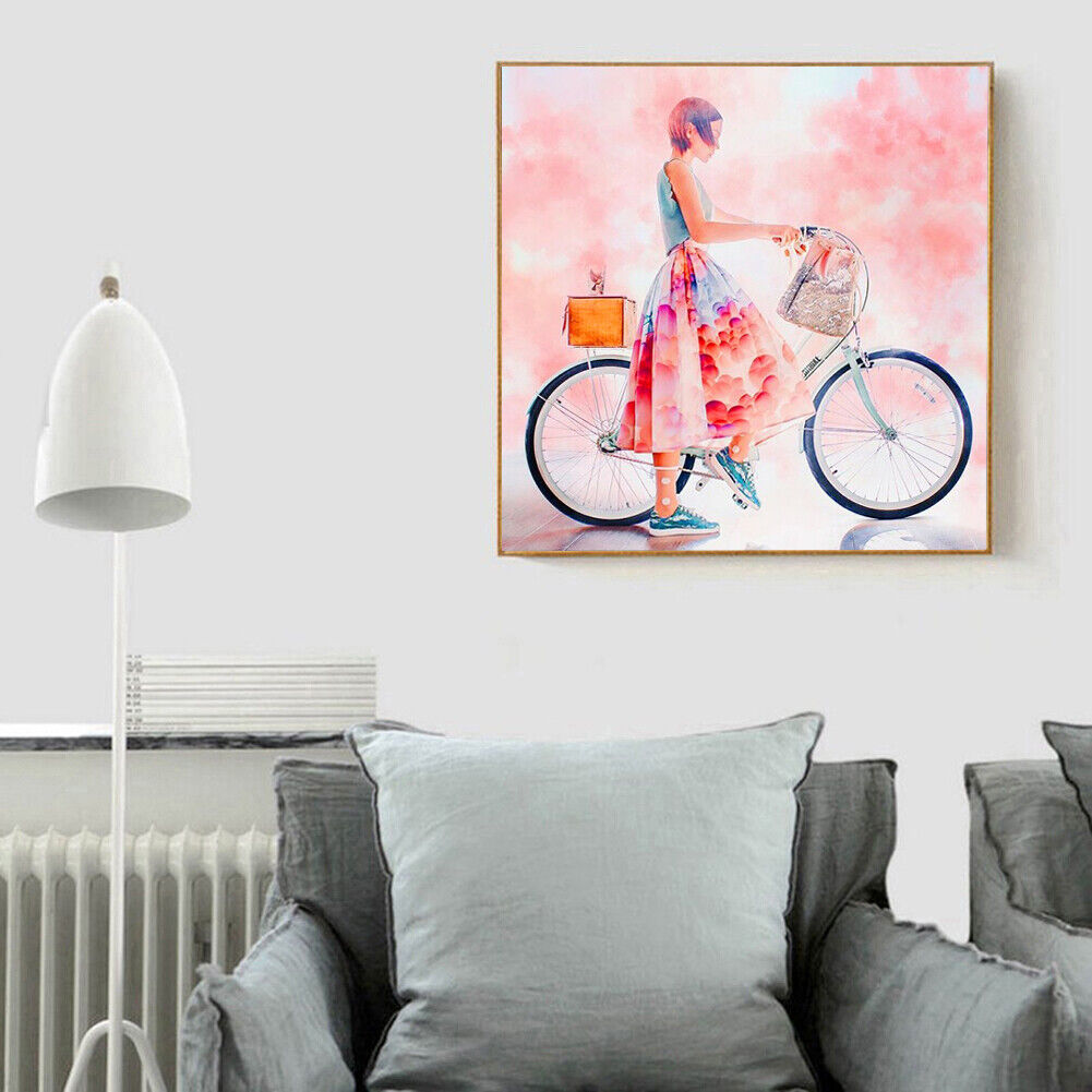 5D DIY Living Room Riding Bicycle Girl Full Round Drill Diamond Painting