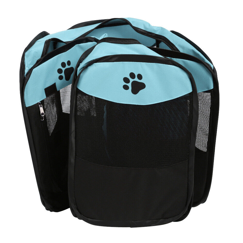 Claw Print Foldable Pet Cat Dog Tent House Guard Playpen Fence (Sky Blue)
