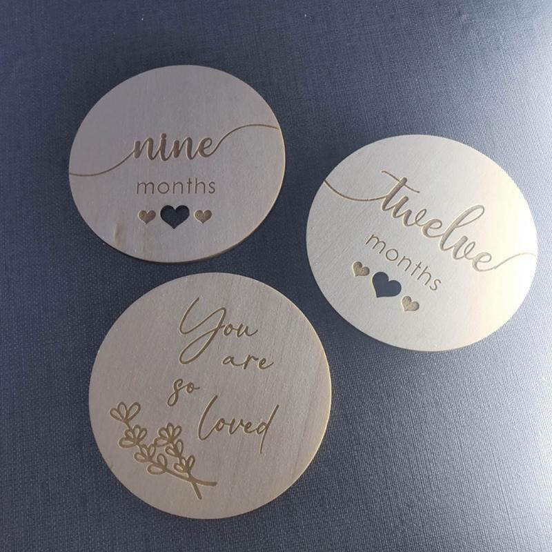 15 Pcs Newborn Monthly Growth Recording Cards Wooden Birth Commemorative Cards