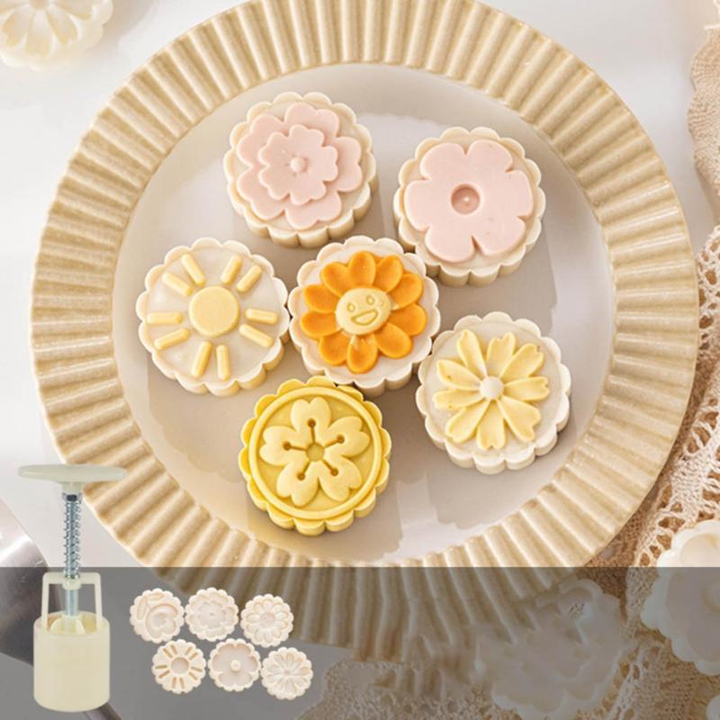 Moon Cake Mold Set Festival DIY Hand Press Cookie Desserts Cutters Pastry Decors