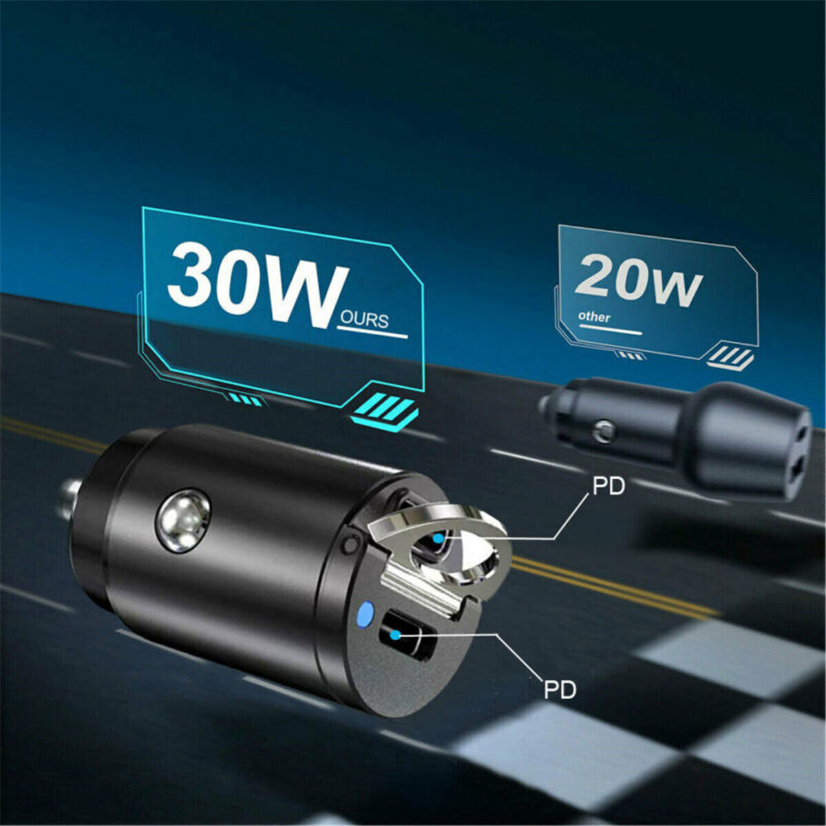 Mini Dual USB Type-C PD Car Phone Charger Adapter 30W Fast Charging Accessories