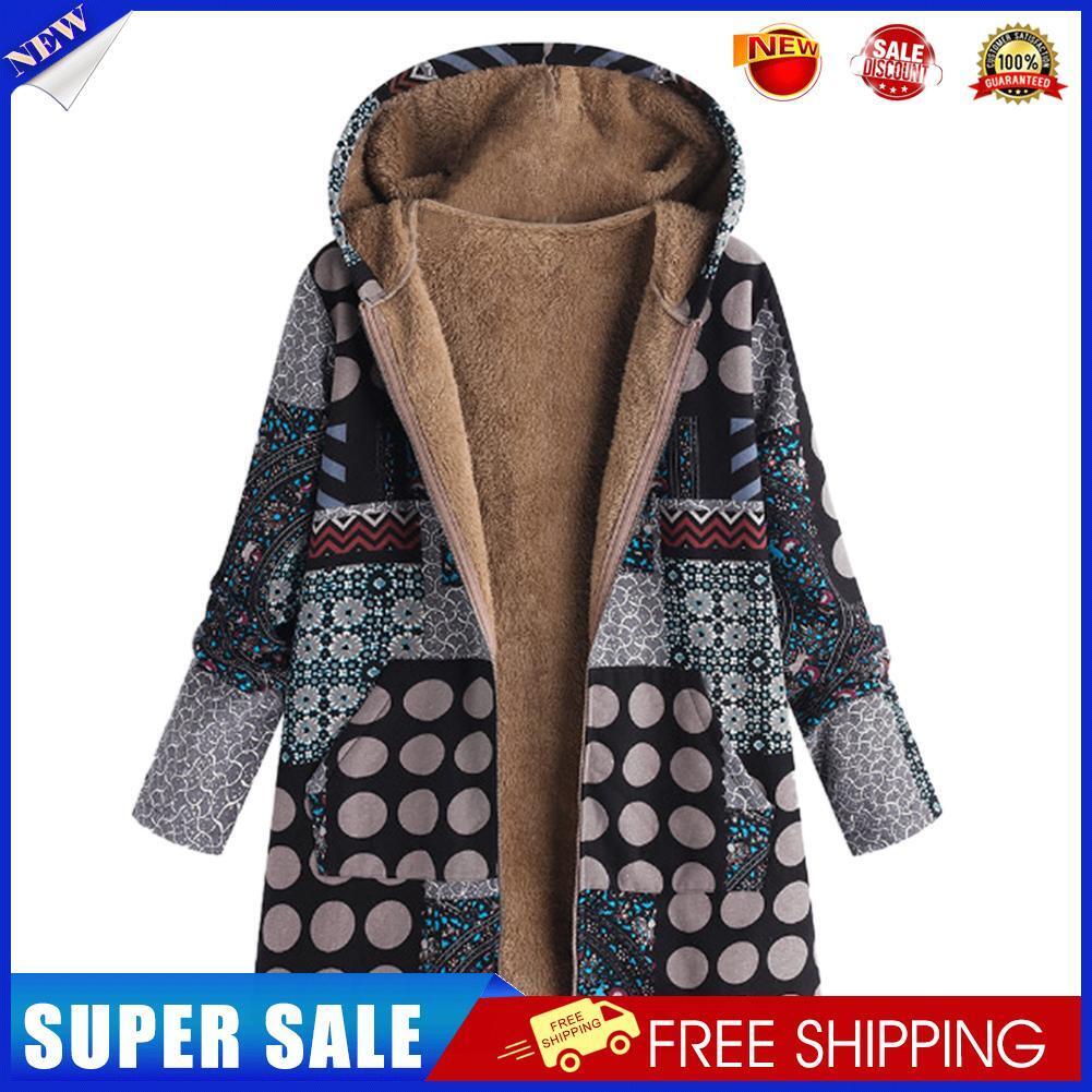 Plus Size Long Sleeve Hooded Coat Women Fleece Printing Outwear (Grey 2XL)
