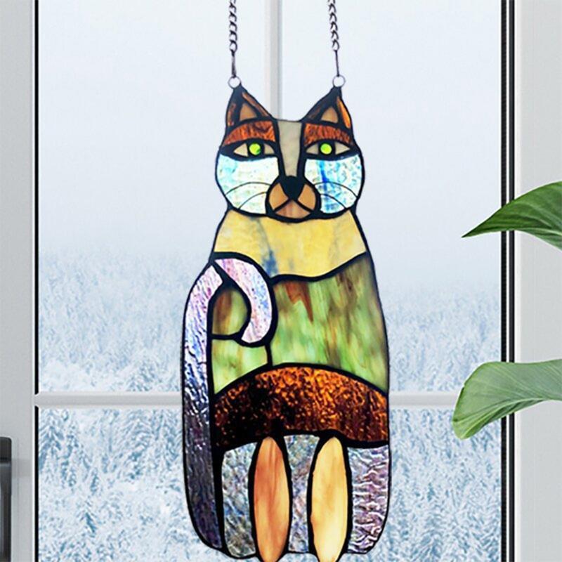 Hanging Decoration Glass Sun Catcher Kitten Painted Cartoon Ornament Pendants