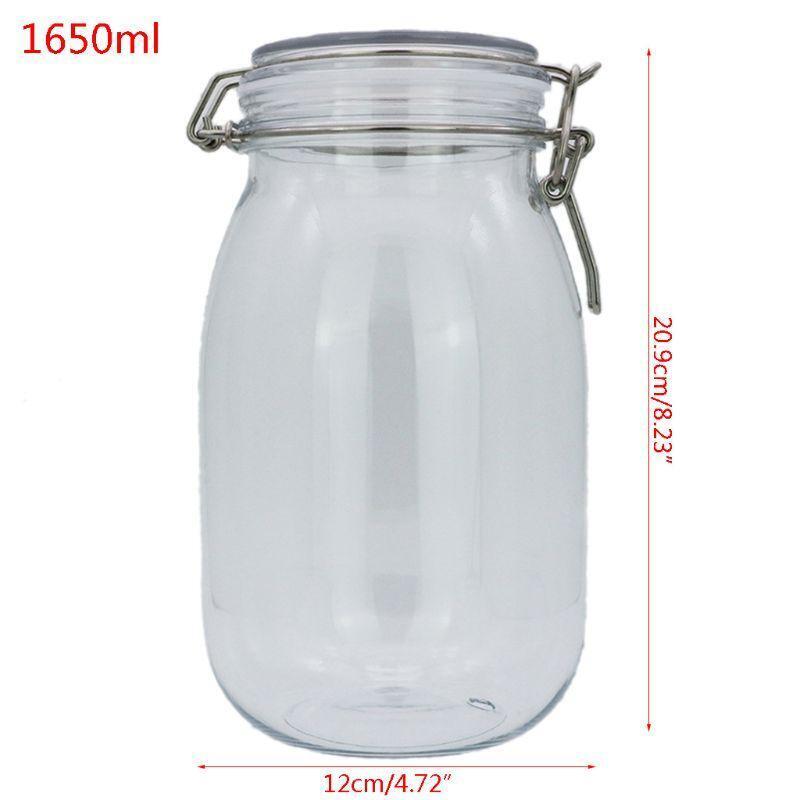 1650ML Plastic Oval Clip Top Storage Jar With Airtight Seal Lid Food Container