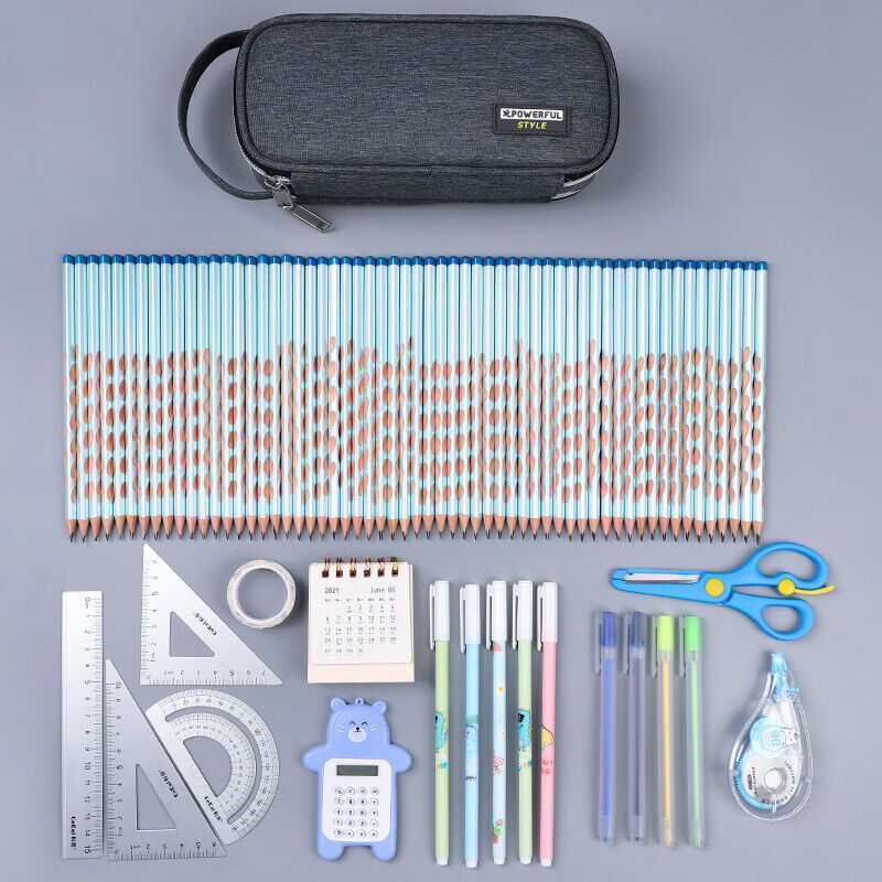 Large Capacity Pencil Case Multi-layer Canvas Pencil Pouch Bag (6881 Gray)