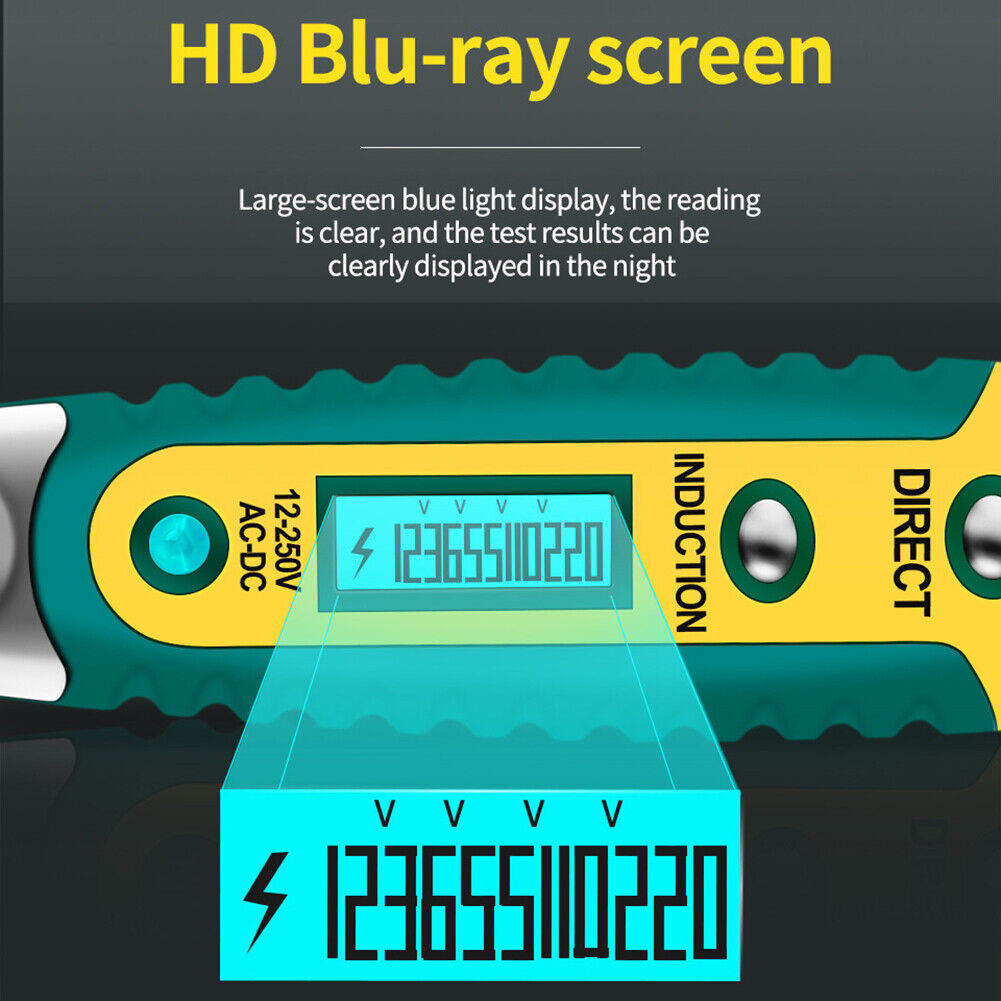 AC/DC 12-250V LCD Digital Tester Screwdriver Voltage Detector Pen Green