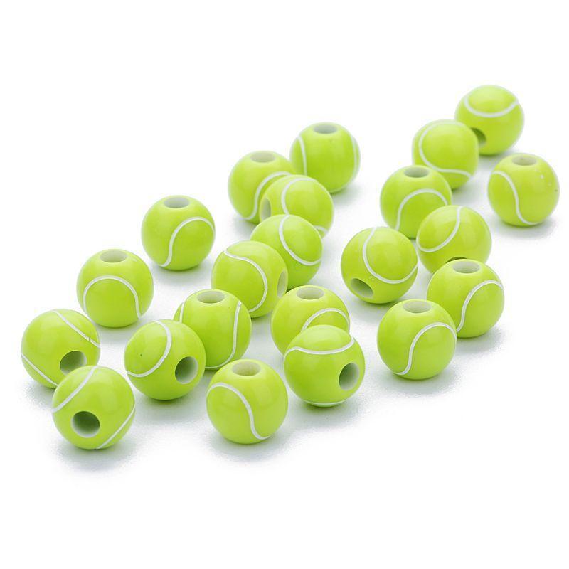 100x Lucky Tennis Ball Round Beads Charm 12mm Sport Spacer Bead for DIY Keychain