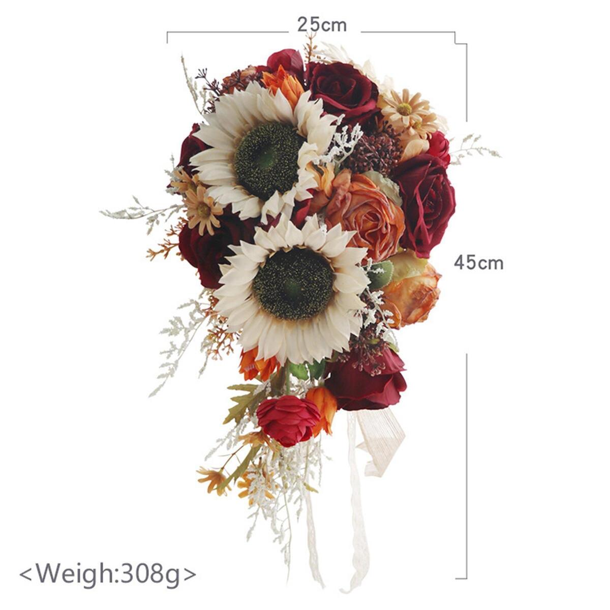 Wedding Bride Hand Bouquet Sunflowers with Ribbons for Party Church Supplies