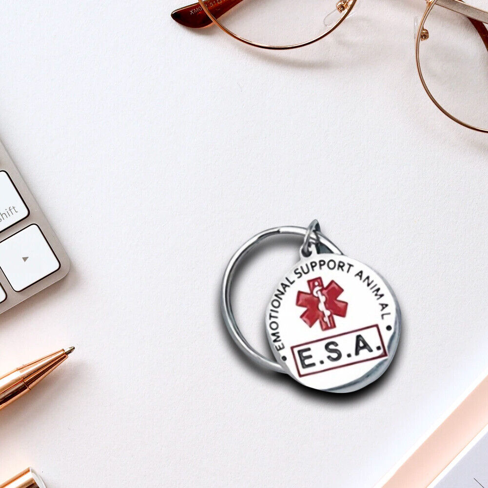ESA Stainless Steel Dog Tag Emotional Support Pet Necklace Collar Keychain