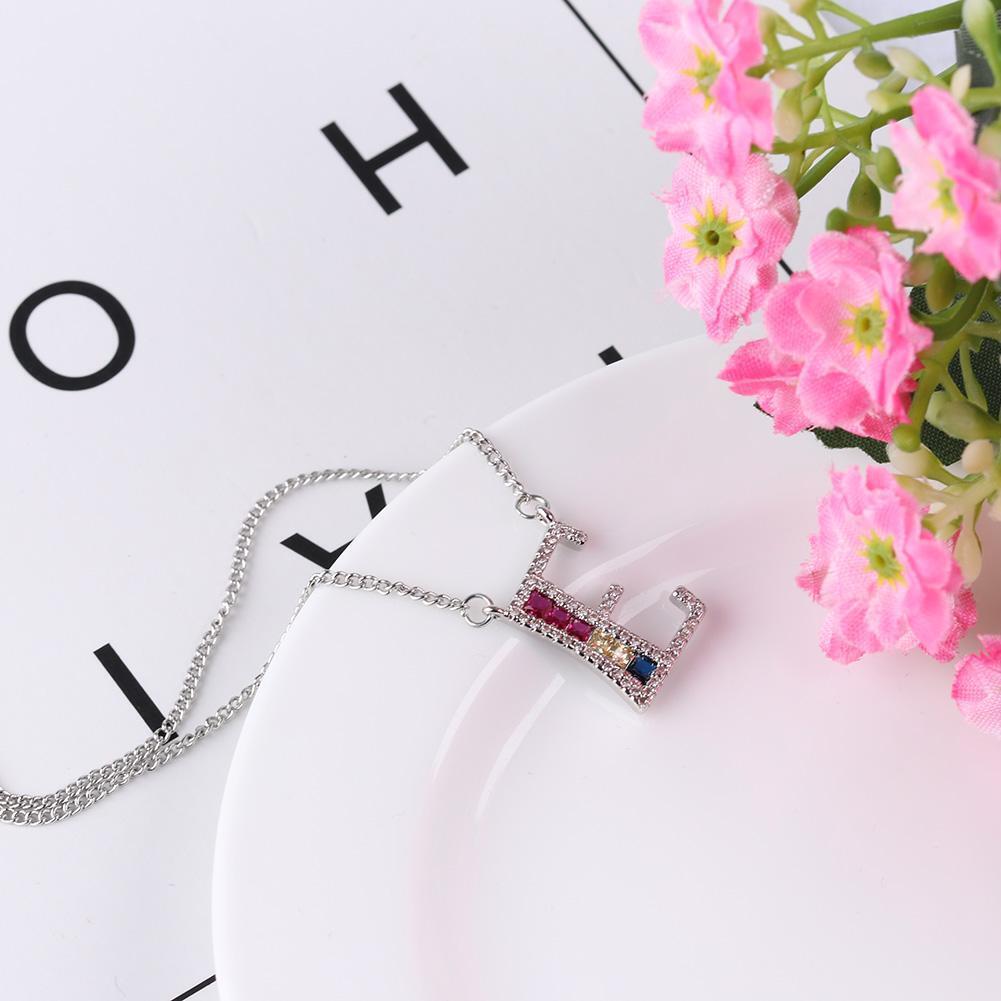 Women Necklace A-Z Letters Colored Diamond Pendant Chain Gift Jewelry (E