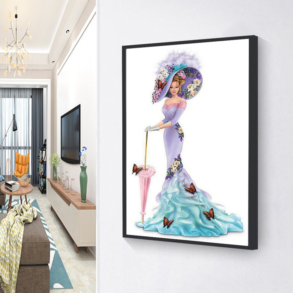 DIY Decor Purple Dress Lady Picture Full Drill Round Diamond Painting Kit