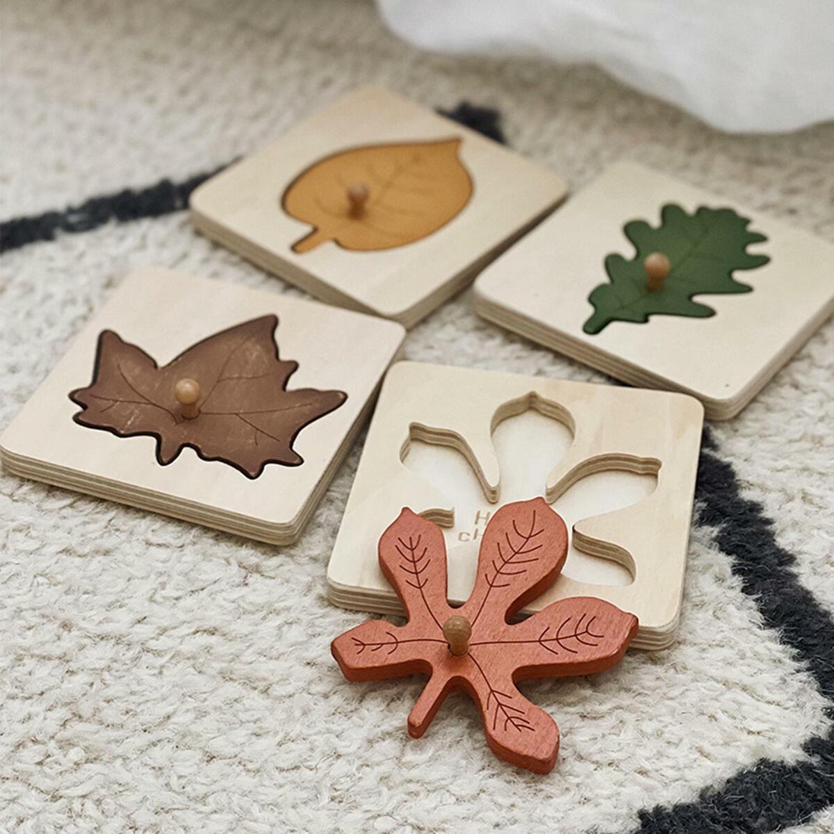Wooden Jigsaw Leaf Puzzle Busyboard for Sycamore Kindergarten Teaching Tools
