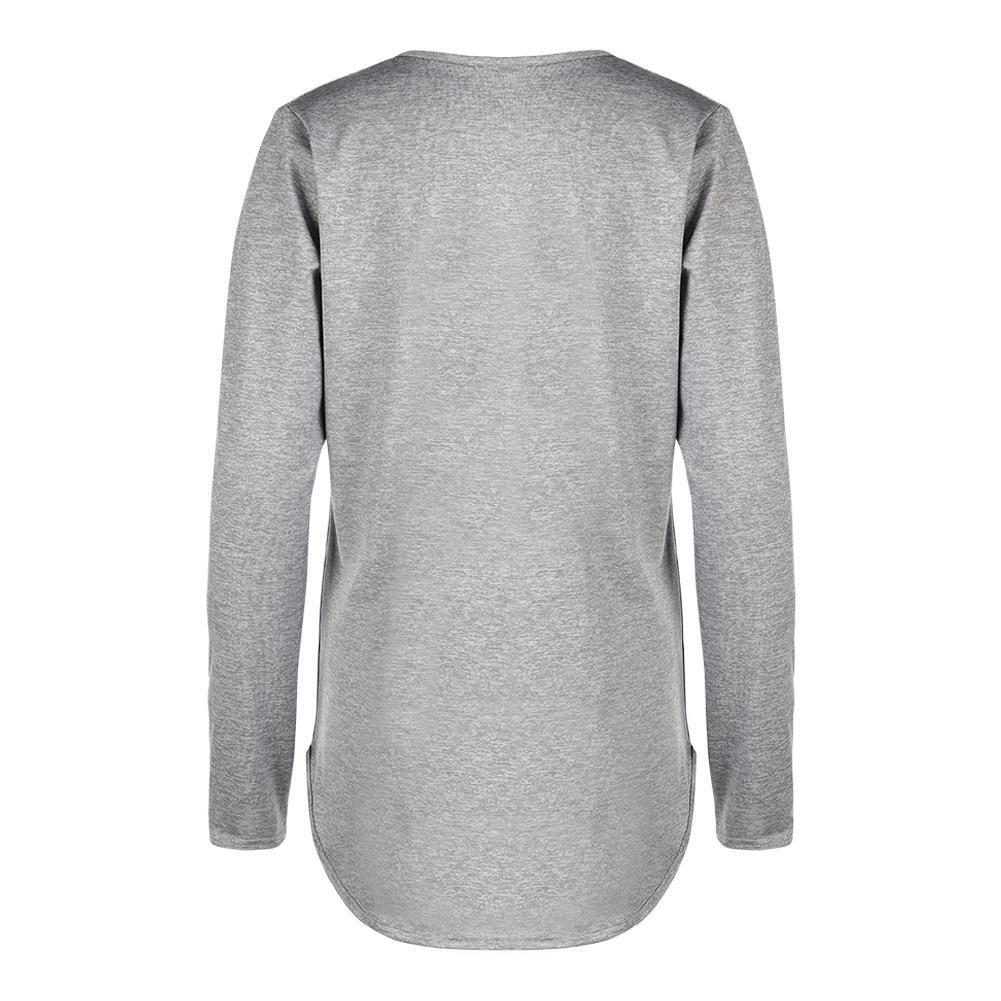 Women Casual Long Sleeve T-shirt Irregular Hem Tops Street Wear (Grey L)