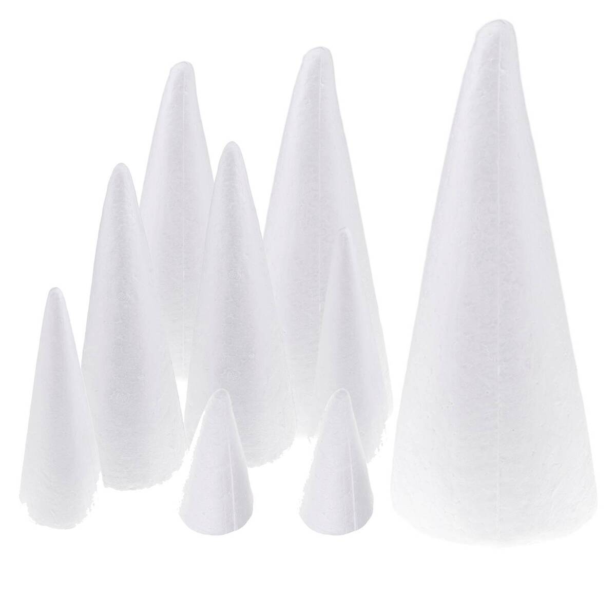 9Pcs Polystyrene Cones Blank  5 Sizes   Painting Foam