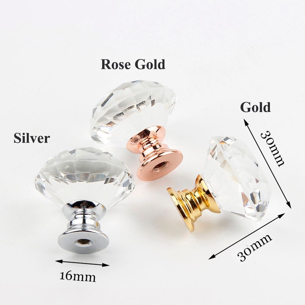 Drawer Door Knobs Crystal Glass Knobs Cupboard Pulls Diamond Shape Pull Handle