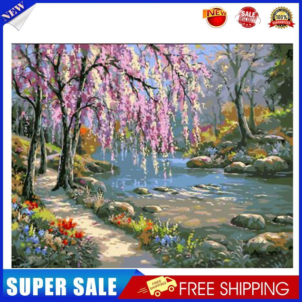 DIY Painting by Numbers Romantic Creek Oil Painting on Canvas Home Decor