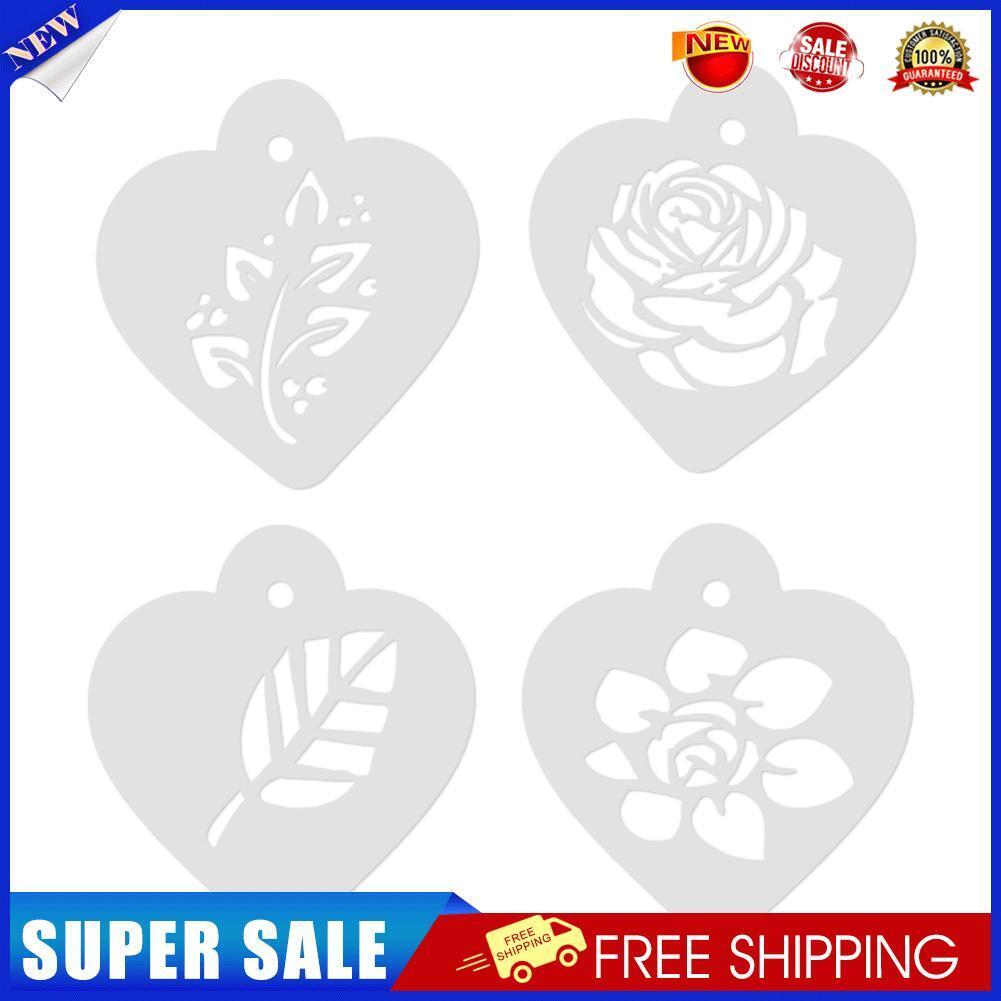 4pcs/Set DIY Leaf Flower Coffee Stencils Cake Baking Scrapbook Templates
