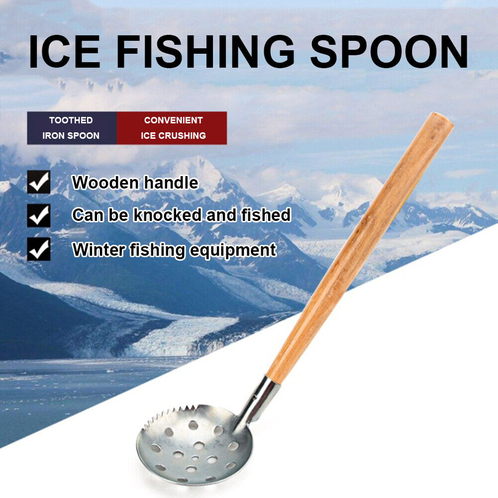 Ice Fishing Scoop Wood Handle Fishnet Strainer Slush Skimmer Fishing Tackle