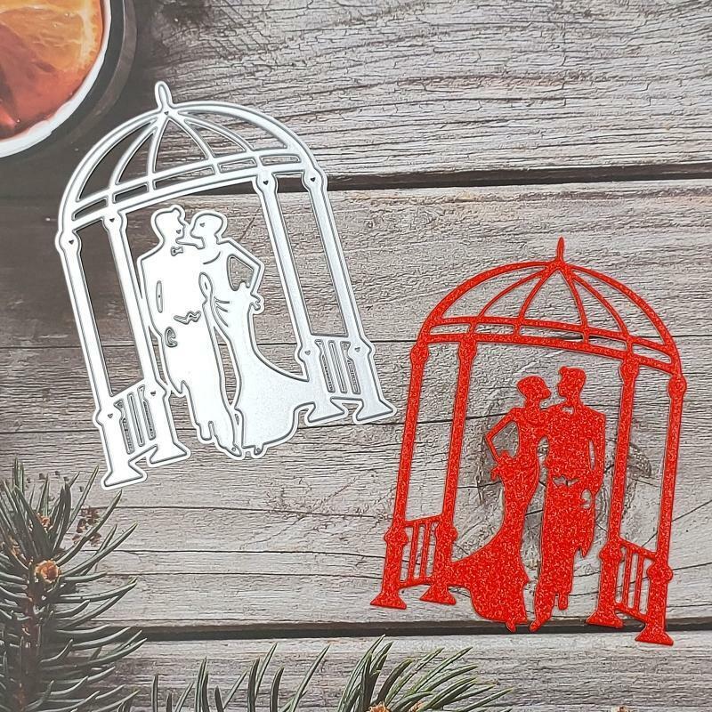 Wedding Dress Couple with Pavilion Metal Cutting Dies Stencil DIY Card Template