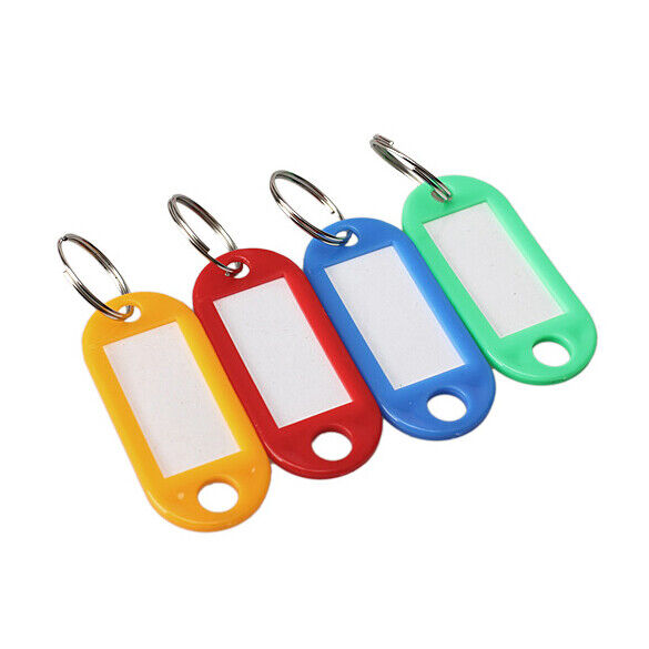 100 Pcs Plastic Key Tags ID Label Keyring with Key Chain Tag Card Split Rin