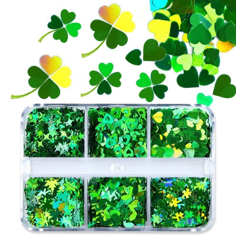 Green Clover Themed Nail Art Sparkles Shiny Charms for Phone Case Jewelry Making