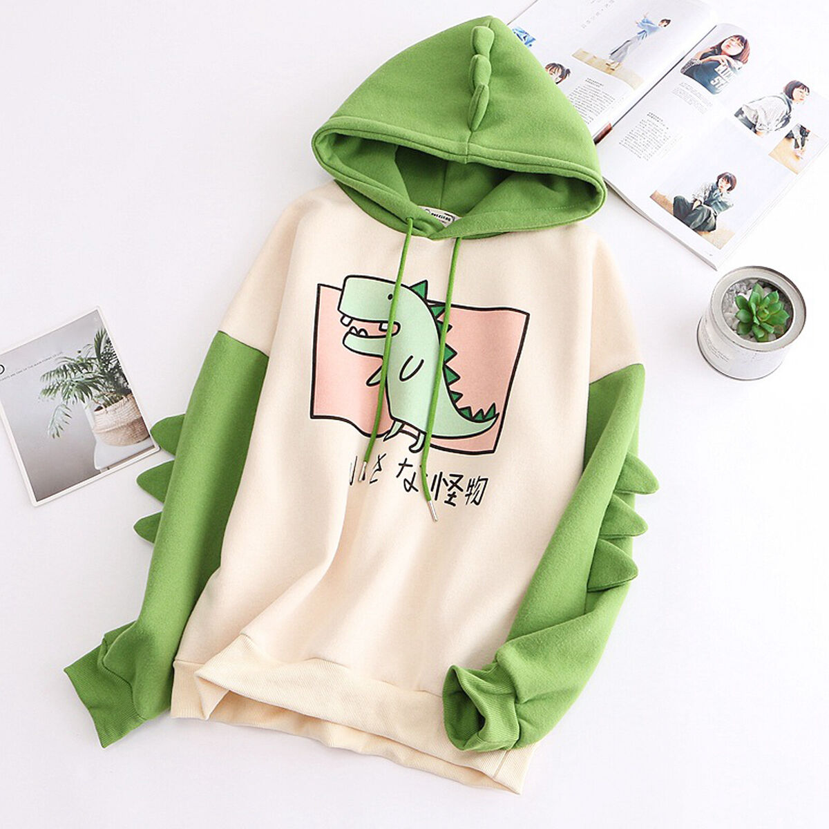 Women Teen Dinosaur Hoodies, Cute Animal Hooded Sports Sweatshirt (S)