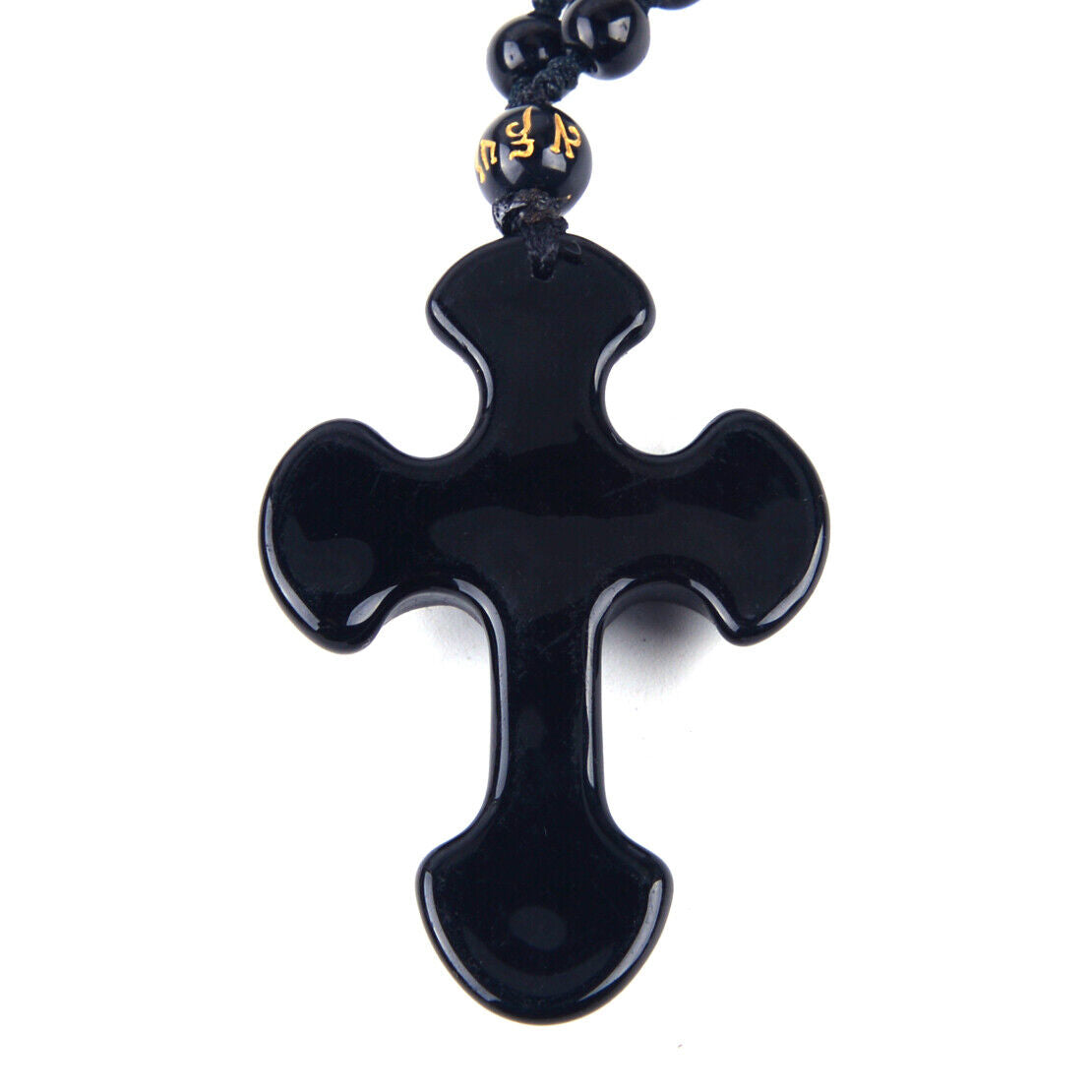 Natural Black Obsidian Carved Cross Lucky Pendants Beads Necklace Charm Li