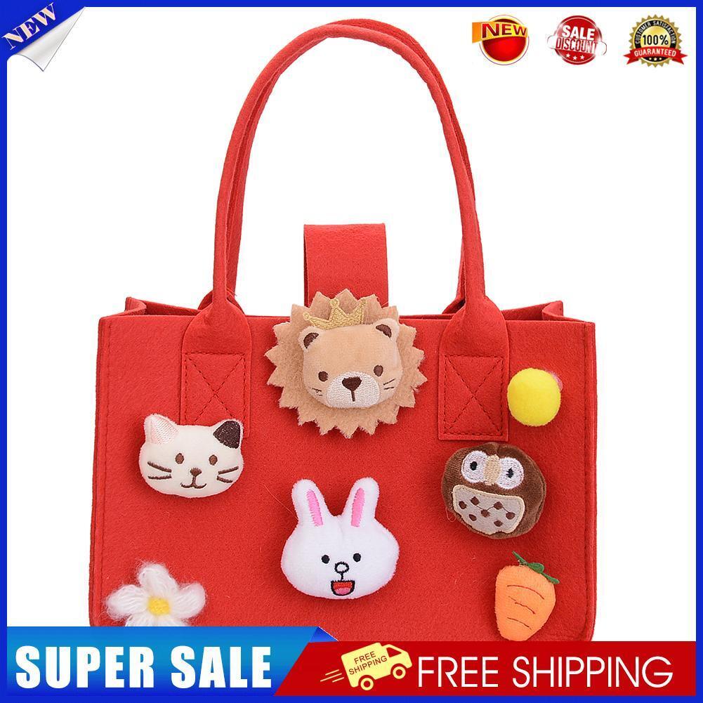 Felt Handbag Tote Kids Cute Cartoon Top-Handle Daily Shoulder Bag (Red)