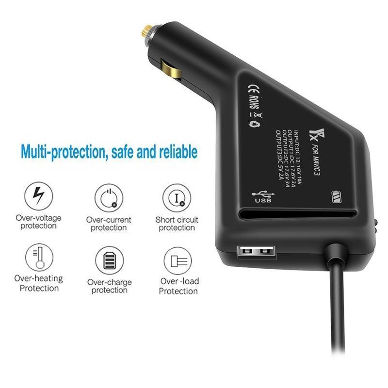 3 in 1 Car Charger Kit Dual Battery Charging Hub Charger Adapter for DJI Mavic 3