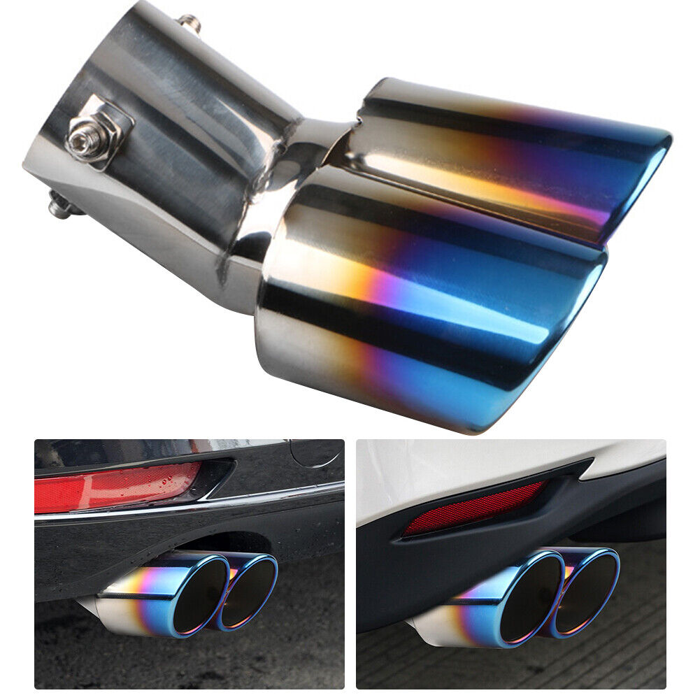 Dual Outlet Burnt Blue Stainless Steel Car Exhaust Tip Rolled Edge Muffler