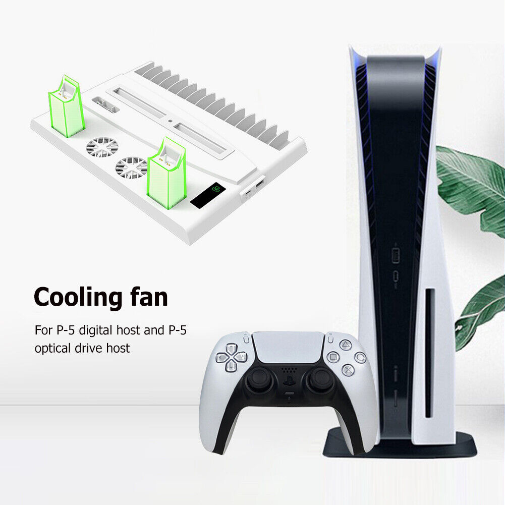 Vertical Cooling Fans Stand for PS5 Console Dual Controller Charger White